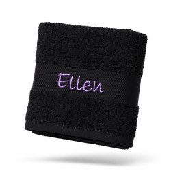 Sort badehåndklæde med navn – 70×140 cm i bomuld