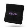 Sort badehåndklæde med navn – 70×140 cm i bomuld
