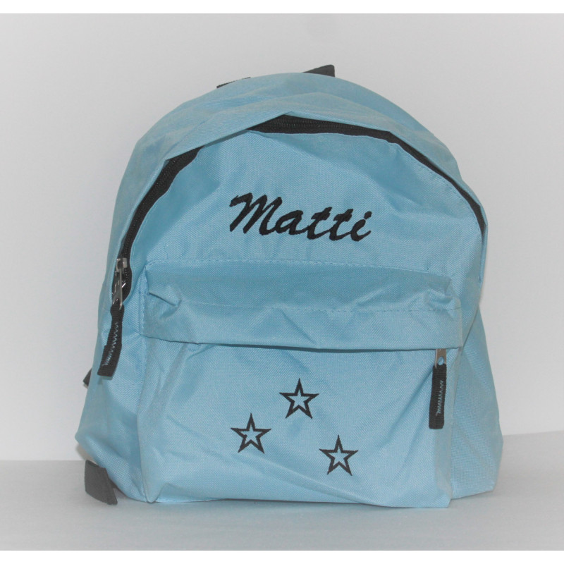 Lyseblå rygsæk med navn –personlig børnetaske til dagpleje - børnehave