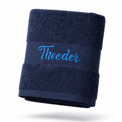Mørkeblå håndklæde med navn - Personlig gave - Se her