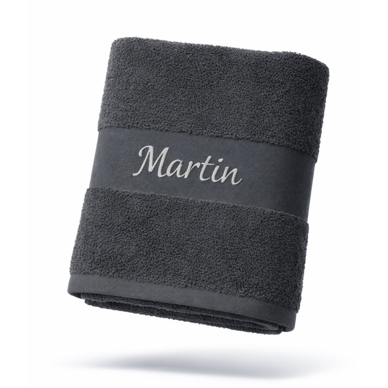 Gråt badehåndklæde med navn (70x140 cm) - 100% Bomuld