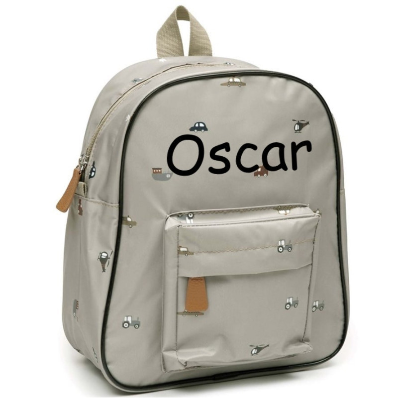 Smallstuff rygsæk med køretøjer og navn -NavneBaby.dk