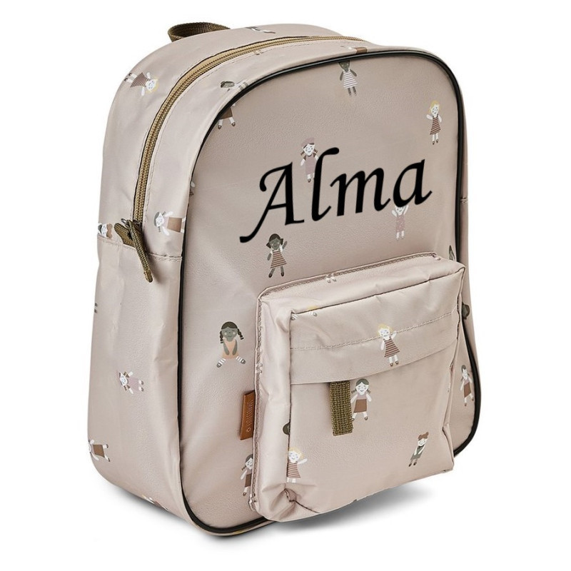 Smallstuff lille børnerygsæk med broderet navn i grå/rosa