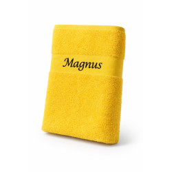 Gult badehåndklæde med navn (70x140 cm) - 100% Blød Bomuld