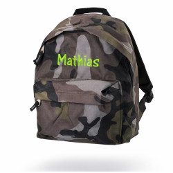 Camouflage børne rygsæk med navn broderet foran