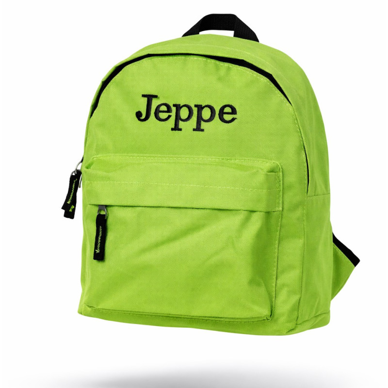 Fin limegrøn børnerygsæk med navn – rygsæk til 2–6 år