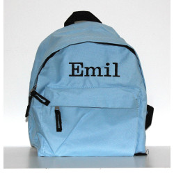 Lyseblå rygsæk med navn –personlig børnetaske til dagpleje - børnehave