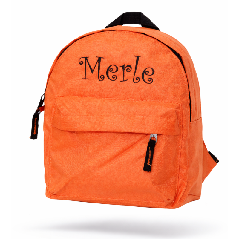 Orange rygsæk med navn til børn  30 x 23 x 12 cm