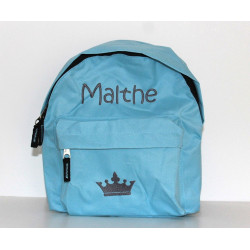 Lyseblå rygsæk med navn –personlig børnetaske til dagpleje - børnehave