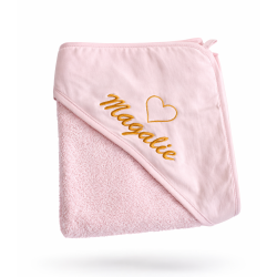 Lyserødt babybadeslag med navn - Personligt håndklæde