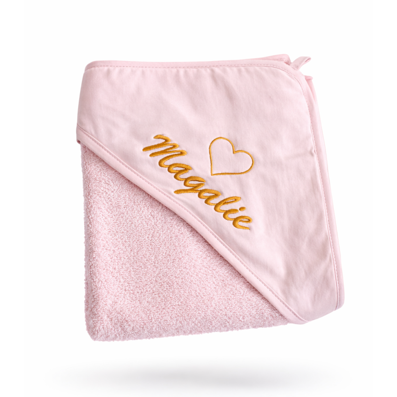 Lyserødt babybadeslag med navn - Personligt håndklæde