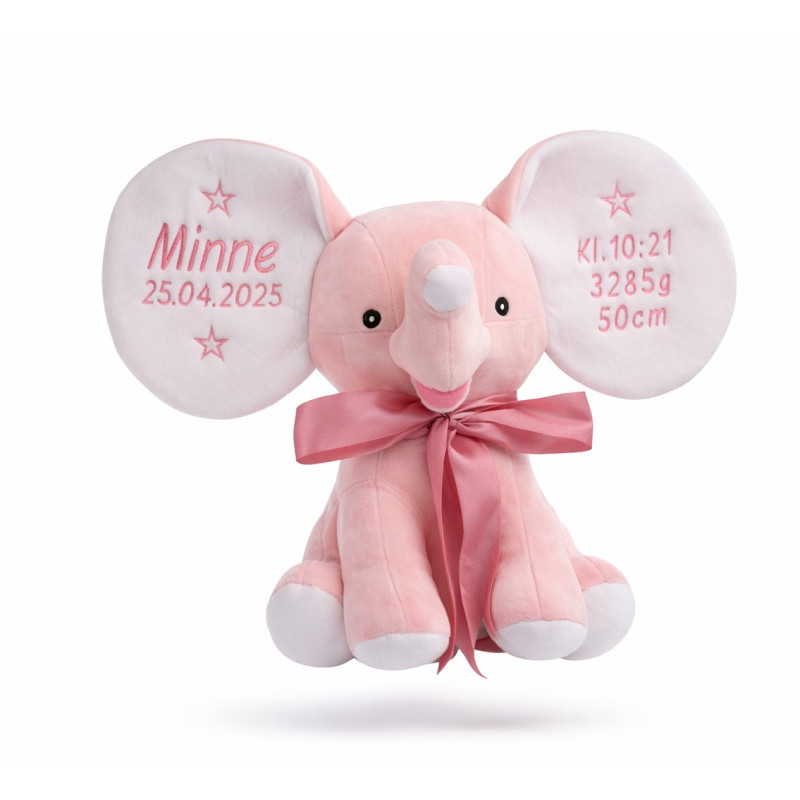Cubbies Lyserød Elefant med navn på ørerne