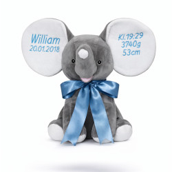 Stor elefant bamse med navn – Personlig bamse med brodering