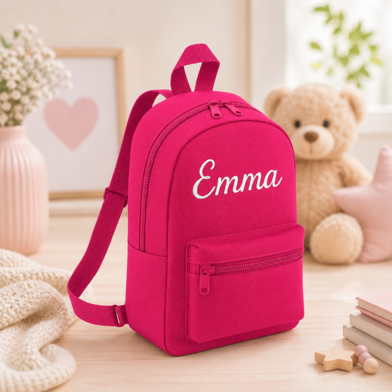 Pink mini rygsæk med navn på